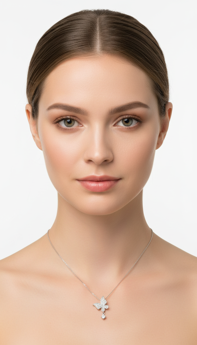 عقد الفراشة الفضّي المرصّع